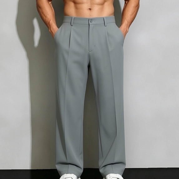 GSPCLAM Mens Casual Dress Pants Office Essential Lightweight Pants with Side Pockets Soft Fabric Straight Leg Pants for Commute Light Blue M