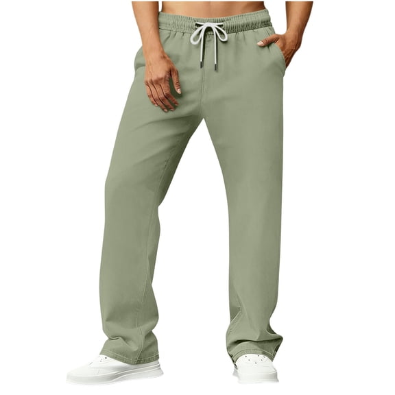 GSPCLAM Mens Casual Pants Plain Loose Drawstring Pants with Pockets Easy Care Lightweight Pants for Work Army Green S