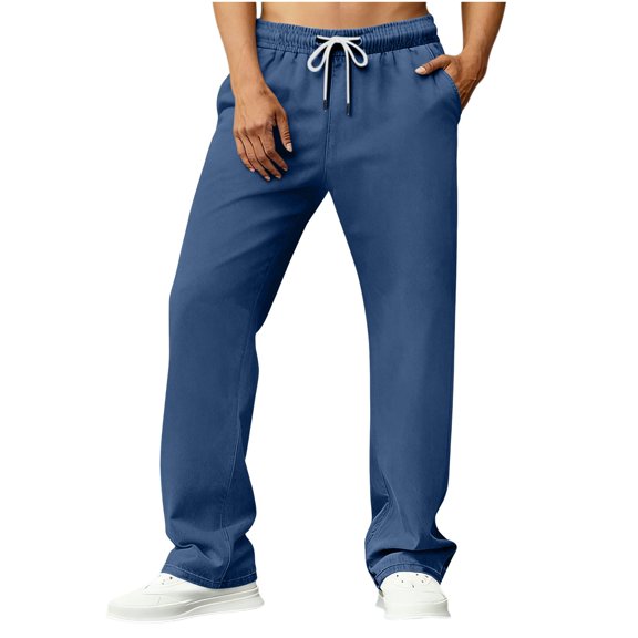 GSPCLAM Mens Casual Pants Plain Loose Drawstring Pants with Pockets Easy Care Lightweight Pants for Work Dark Blue XXL