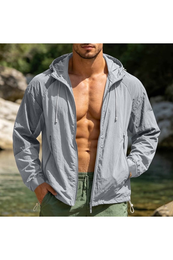 Mens Cooling UV Hoodie UPF 50+ Air Mesh Sun Protection Jackets with Zipper Pockets Long Sleeve Lightweight Jackets for Sailing