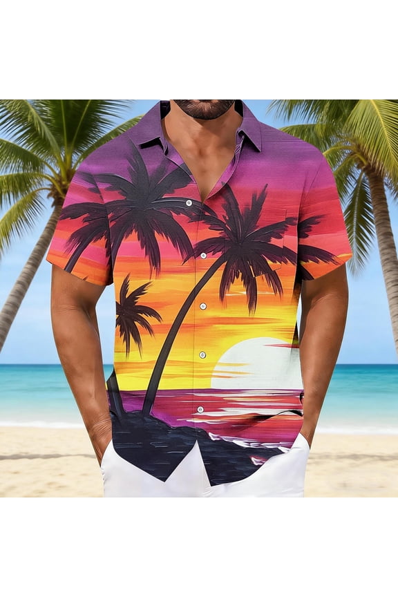 Mens Cruise Shirts Summer Button Down Collar Short Sleeve Casual Tops with Pocket Random Print Fade Resistant Shirts for Amusement Park Multicolor XXL