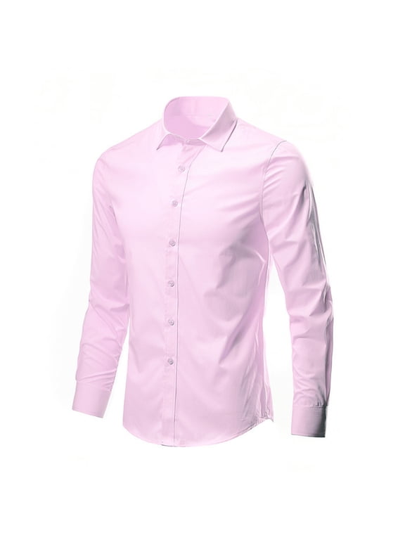 Mens Dress Shirts Long Sleeve Office Business Casual Shirt Solid Collared Button Down Shirts Pink S