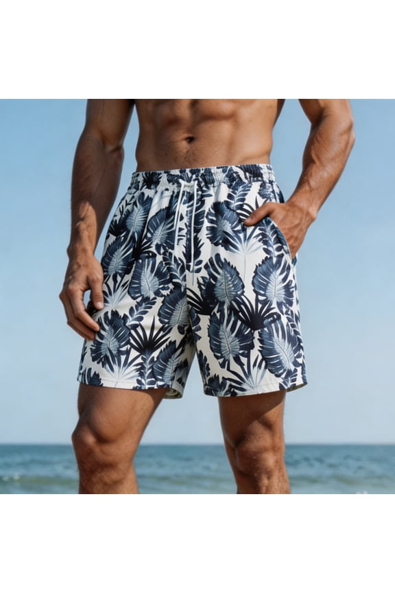 Mens Hawaiian Shorts Beach No Bind Waist Quick Dry Bathing Suits with Sides Pockets Surf Style All Day Comfort Shorts for Beach White M