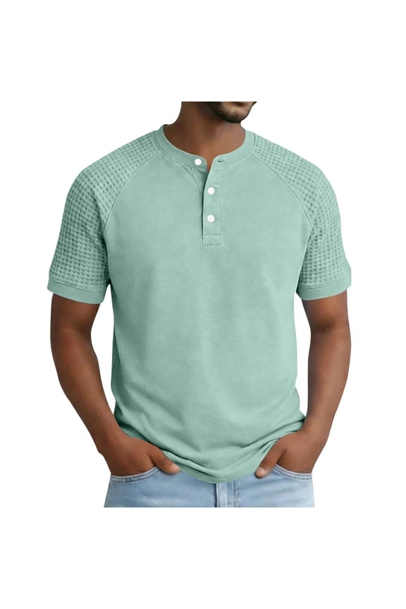 Mens Henley T-Shirts Textured Panels Big and Tall T-Shirts Everyday Wear Breathable T-Shirts