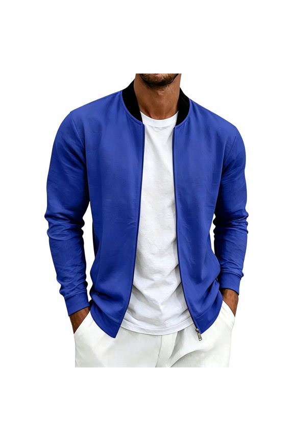 Mens Jacket Smart Casual Loose Fit Work Jacket for Office, Essential Lightweight Jacket with Pockets Blue