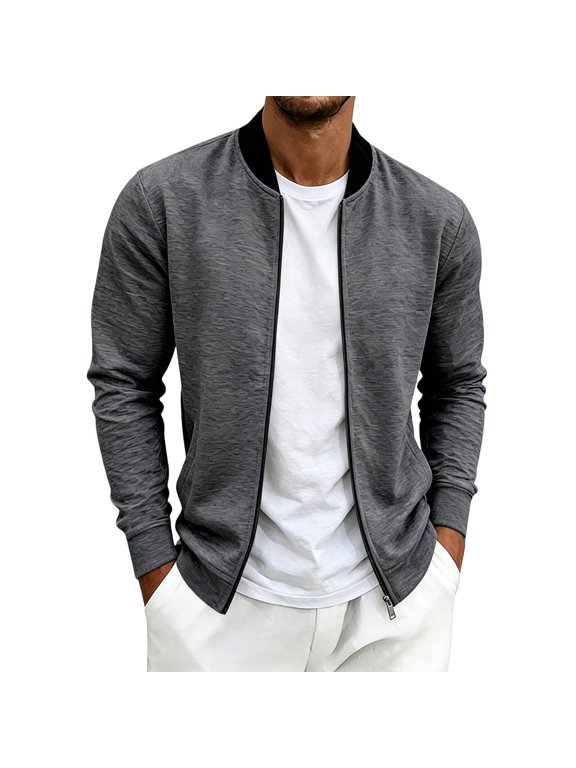 Mens Jacket Smart Casual Loose Fit Work Jacket for Office, Essential Lightweight Jacket with Pockets Dark Gray