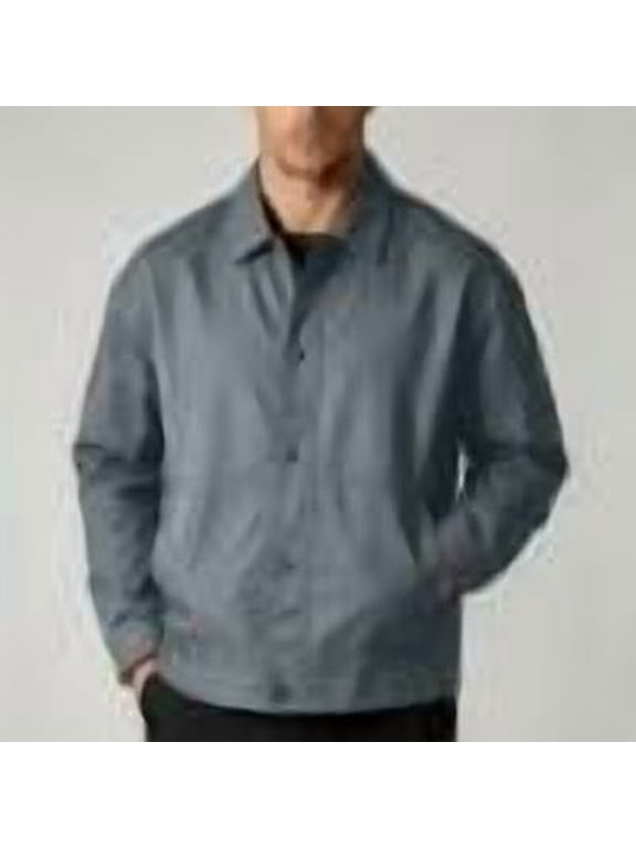 Mens Jackets Solid Color Fall Trendy Casual Collared Jackets Relaxed Fit Long Sleeves Button Down Jackets Gray XXL