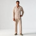 thumbnail image 1 of GSPCLAM Mens Pajama Sets Fall Winter Loungewear Pajamas Sets Big & Tall Long Sleeve Stripes Sleepwear Shirt and Pants Sets Beige 3XL, 1 of 5
