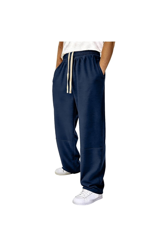 Mens Pants Urban Casual Soft Flowy Fabric Pants with Pockets Loose Fit Drawstring Pants for Daily Commute