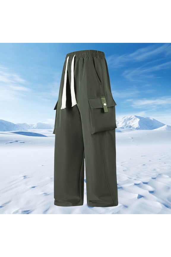 Mens Pants Y2K Smooth Pull On Drawstring Pants with Multi Pocket Weekend Wear Loose Lightweight Pants for Music Festival Army Green