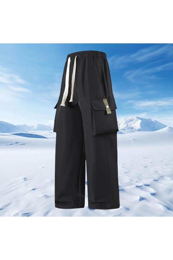 Mens Pants Y2K Smooth Pull On Drawstring Pants with Multi Pocket Weekend Wear Loose Lightweight Pants for Music Festival Black