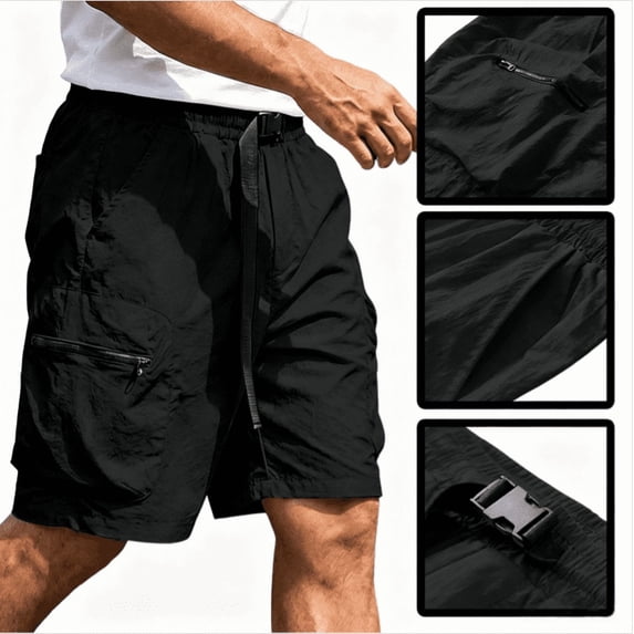 GSPCLAM Mens Plus Size Shorts Stretchy Summer Quick Dry Roomy Solid Classic Drawstring Elastic Waist with Zipper Pockets Athleisure Soft Shorts for Running Black XXL