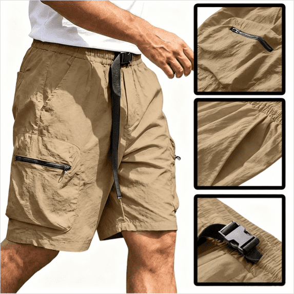 GSPCLAM Mens Plus Size Shorts Stretchy Summer Quick Dry Roomy Solid Classic Drawstring Elastic Waist with Zipper Pockets Athleisure Soft Shorts for Running Coffee XXL