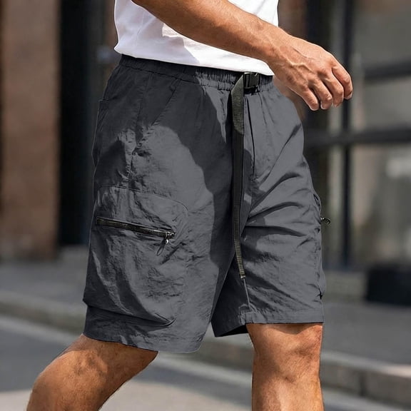 GSPCLAM Mens Plus Size Shorts Stretchy Summer Quick Dry Roomy Solid Classic Drawstring Elastic Waist with Zipper Pockets Athleisure Soft Shorts for Running Dark Gray M