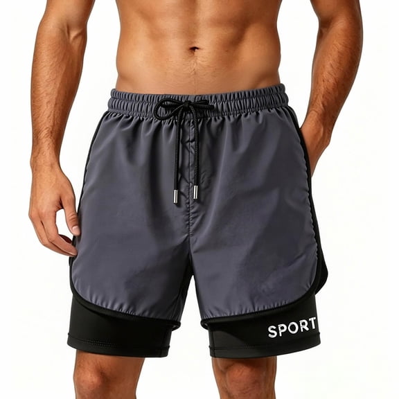 GSPCLAM Mens Running Shorts Sporty Double Layer Anti-Chafe Shorts with Pockets Loose Fit Breathable Drawstring Shorts for Training