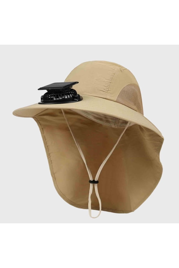 Mens Sun Hats Solar Powered Fan Wide Brim Hat with Adjustable Rope Clean Fit Cooling Hat for Hiking