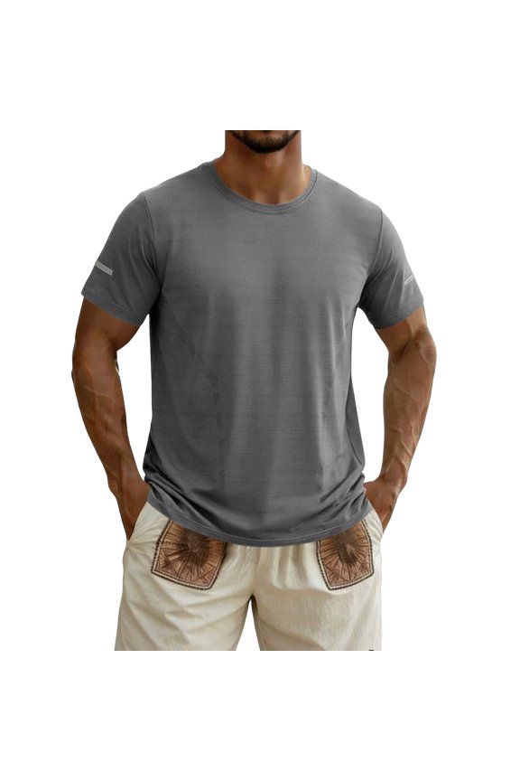 Mens Training T-Shirts Short Sleeve Lightweight Casual Crew Neck Basic Tees Breathable Summer Tops for Weekend Exercise Gray L