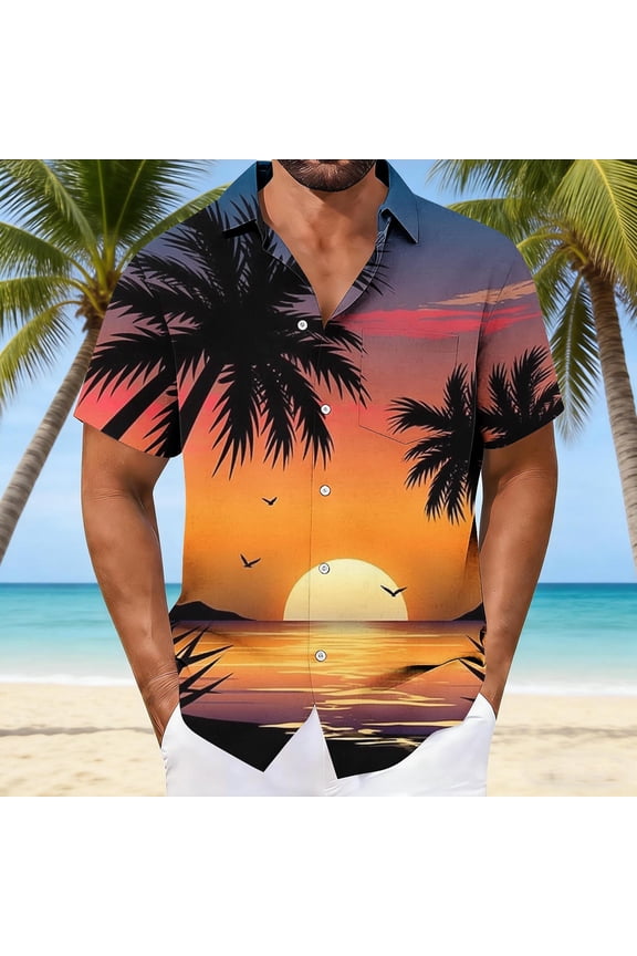 Mens Tropical Resort Shirts Hawaiian Turndown Collar Short Sleeve Casual Beach Tops with Chest Pocket Everyday Lightweight Tops for House Party Multicolor XL