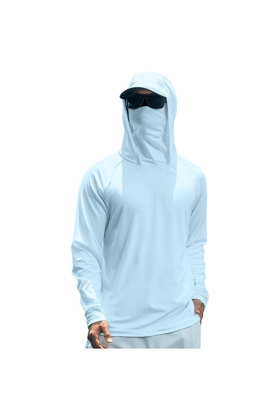 Mens UPF 50+ Hooded Jackets Full Face Protection Breathable Fishing Jackets for Boat Fishing, Nautical Lightweight Jackets