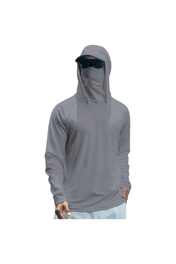 Mens UPF 50+ Hooded Jackets Full Face Protection Breathable Fishing Jackets for Boat Fishing, Nautical Lightweight Jackets