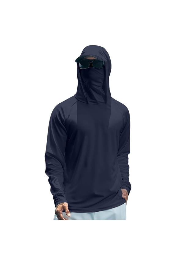 Mens UPF 50+ Hooded Jackets Full Face Protection Breathable Fishing Jackets for Boat Fishing, Nautical Lightweight Jackets