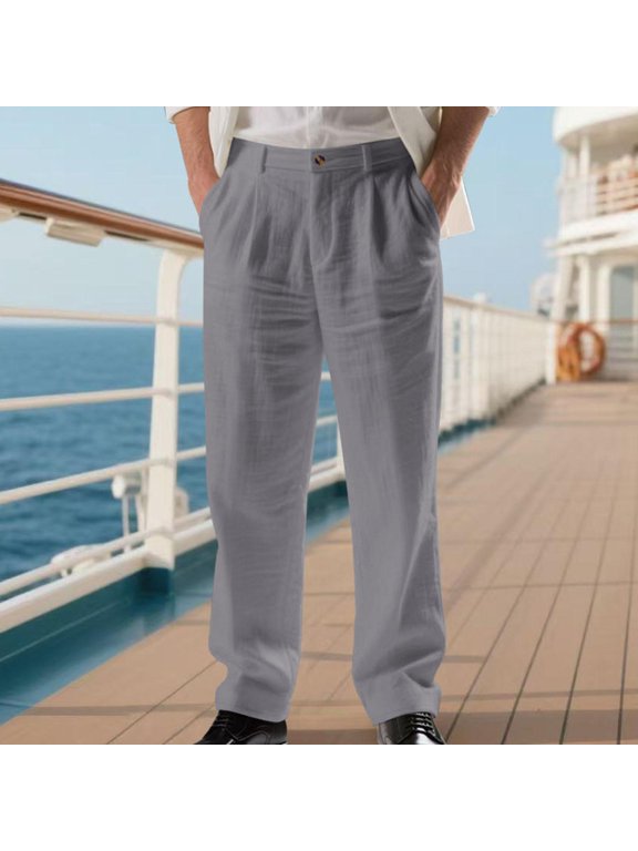 Mens Vacation Pants Smart Casual Straight Lightweight Pants with Pockets Warm Weather Loose Soft Pants for Travel Dark Gray