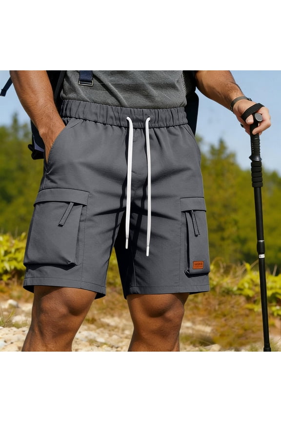 Mens Work Shorts Solid Hiking Shorts with Pockets Drawstring Lightweight Shorts for Fishing