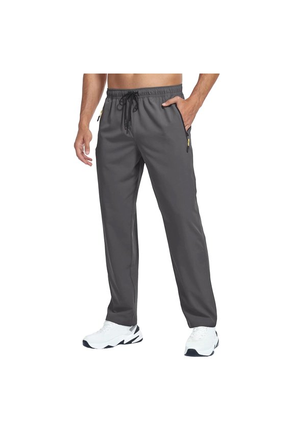 Pants for Men Athletic Quick Dry Drawstring Pants for Hiking, Lightweight Straight Leg Pants with Zip Pockets Dark Gray S