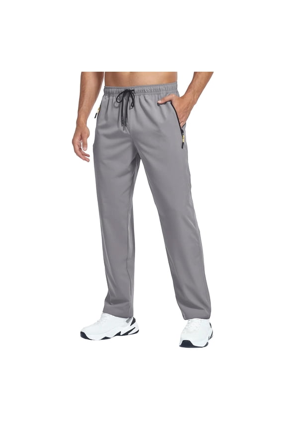 Pants for Men Athletic Quick Dry Drawstring Pants for Hiking, Lightweight Straight Leg Pants with Zip Pockets Gray XXXL