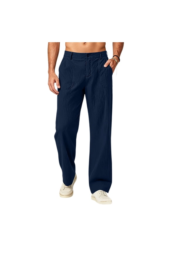 Pants for Men Smart Casual Loose Fit Pants for Travel, Daily Wear Lightweight Pants with Pockets Navy S
