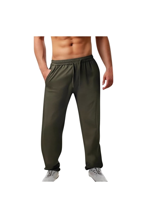 Pants for Men Soft Feel Drawstring Pants for Casual Outing, Clean Fit Relaxed Fit Pants with Multi Pocket Army Green