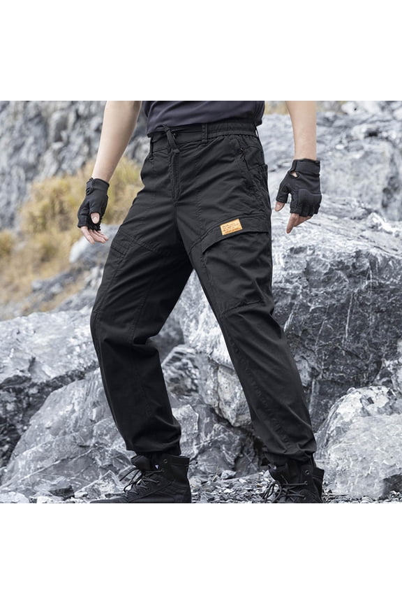 Pants for Men Travel Drawstring Cargo Pants with Multi Pockets Regular Fit Lightweight Pants for Adventure