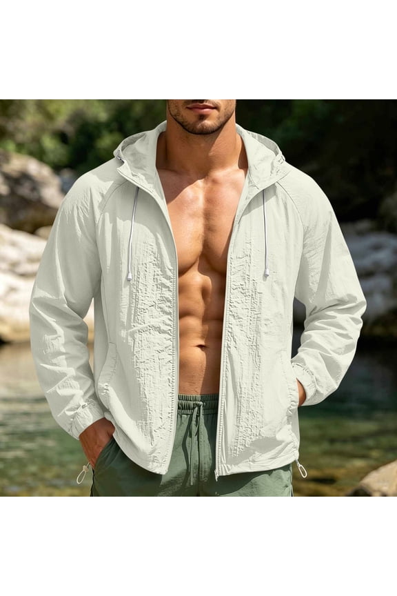 Quick Dry UPF 50+ Hoodie for Men Sun Protection Breathable Mesh Jackets with Zipper Pockets Full Zip Closure Jackets for Commute