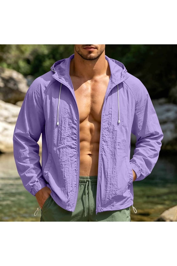 Quick Dry UPF 50+ Hoodie for Men Sun Protection Breathable Mesh Jackets with Zipper Pockets Full Zip Closure Jackets for Commute