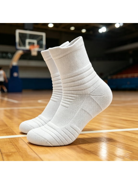 Socks for Men Athletic Cycling Basketball Ankle Socks Sweat-Absorbed Colorblock Socks 1PC White