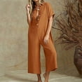 thumbnail image 1 of GSPCLAM Straight-Leg Jumpsuit for Women Button V Neck Tops Cotton Cotton Plus SIze Trousers for Touring Solid Color Fall Fall New Clothes Khaki 4XL, 1 of 4