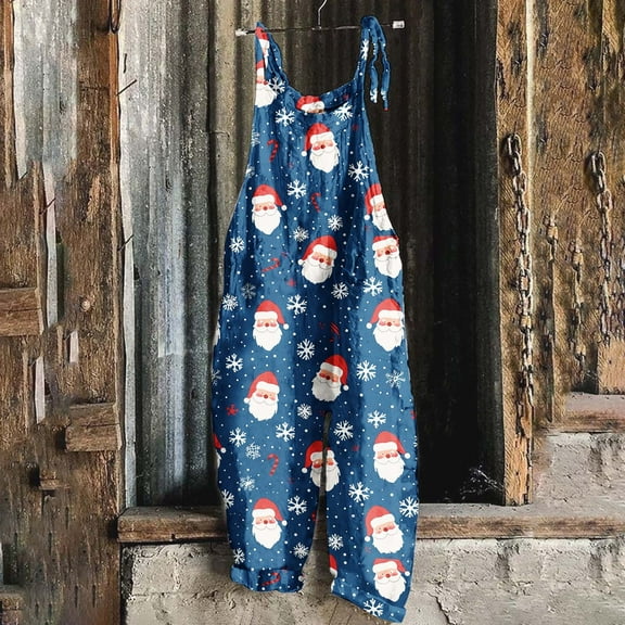 GSPCLAM Straight Leg Jumpsuits for Women with Pockets Fall Christmas Graphic Overalls for Out Going Loose Fitted Flowy Trousers Multicolor M