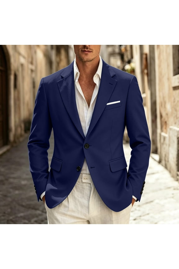 Suit Jacket for Men Smart Casual Easy Care Jacket for Cruise, Clean Fit Lightweight Jacket with Pockets Dark Blue