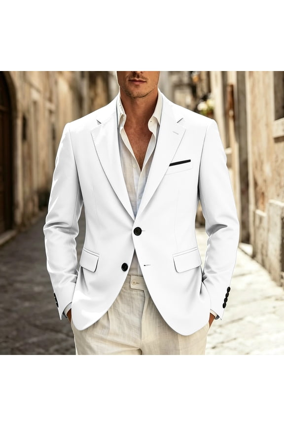 Suit Jacket for Men Smart Casual Easy Care Jacket for Cruise, Clean Fit Lightweight Jacket with Pockets White