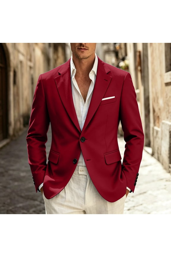 Suit Jacket for Men Smart Casual Easy Care Jacket for Cruise, Clean Fit Lightweight Jacket with Pockets Wine