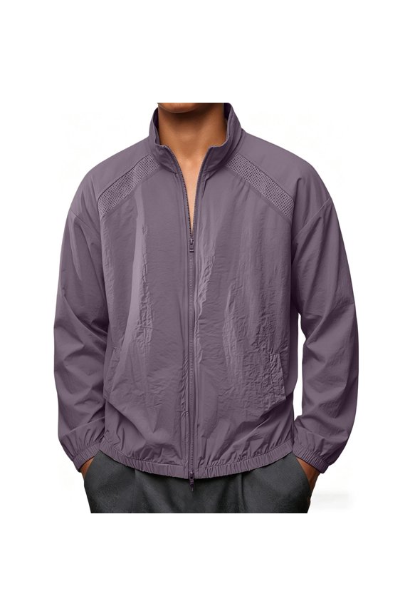Sun Protection Jacket for Men Athletic Mesh Panel Lightweight Jacket for Daily Commute, Everyday Wear Elastic Cuffs Jacket with Pockets Purple