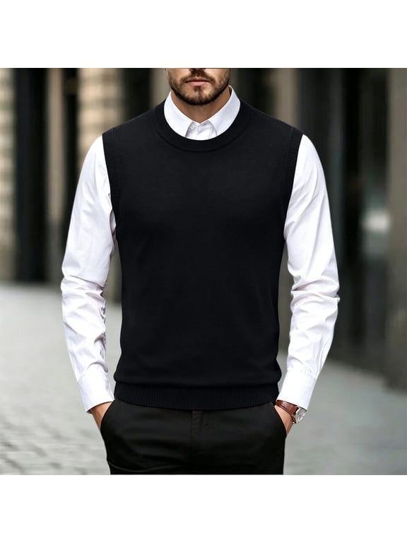 Sweater Vest for Men Fall Winter Crew Neck Pullover Vest Solid Color Lightweight Sleeveless Sweater Black XXL