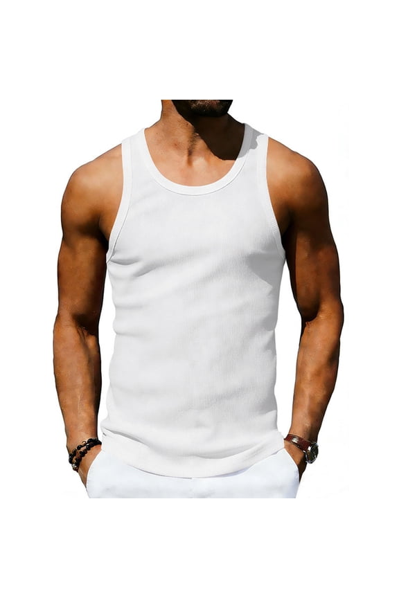Tank Tops for Men Ribbed Fabric Racerback Stretch Tank Top for Casual Outing, Regular Fit Tank Top