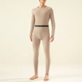 thumbnail image 1 of GSPCLAM Thermal Underwear Set for Men Solid Color Thermal Sleep and Lounge Outfit Slim Fit Round-Neck Thermal Top and Long Pants Underwear Sets Khaki XXL, 1 of 5