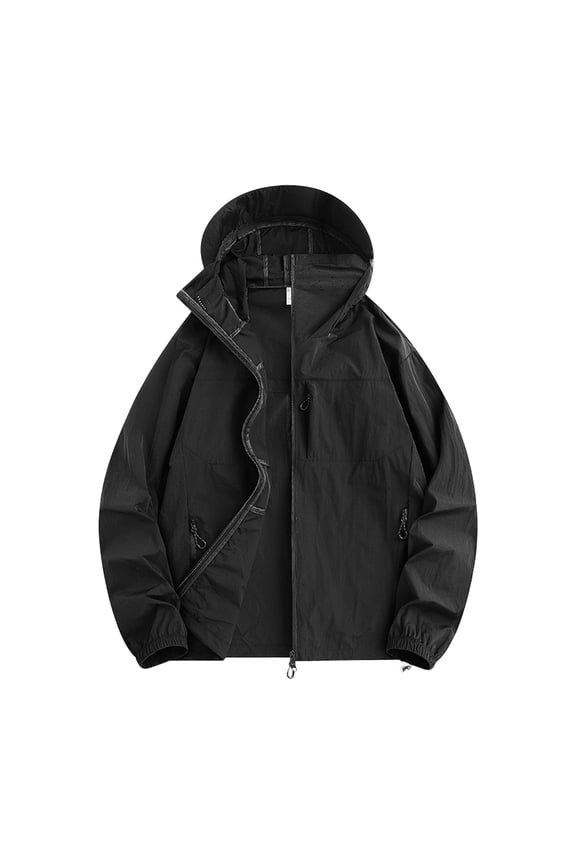 UPF 50+ Hooded Jackets for Men Quick Dry Summer Full Zip Jackets with Multiple Pockets Breathable Mesh Elastic Cuffs Jackets for Summer Fishing