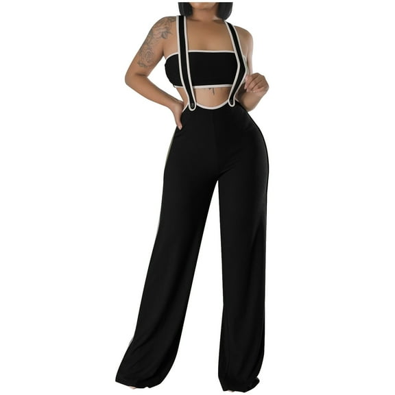 GSPCLAM Women's Fashion Overalls Wide-Leg Jumpsuits with Pockets for Taking a Walk Fall Baggy Soft Trousers Black M