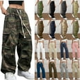 thumbnail image 1 of GSPCLAM Cargo Pants for Women Plus Size High Waisted Camo Pants Straight-Leg Drawstring Y2K Casual Streetwear with 6-Pockets, 1 of 7