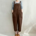 thumbnail image 1 of GSPCLAM Womens Plus Size Overalls with Pockets Cotton Linen Trousers for Taking a Walk Fall Solid Color 2025 New Trousers Coffee XL, 1 of 5