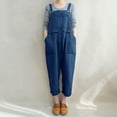 thumbnail image 1 of GSPCLAM Womens Plus Size Overalls with Pockets Cotton Linen Trousers for Taking a Walk Fall Solid Color 2025 New Trousers Dark Blue XXL, 1 of 5