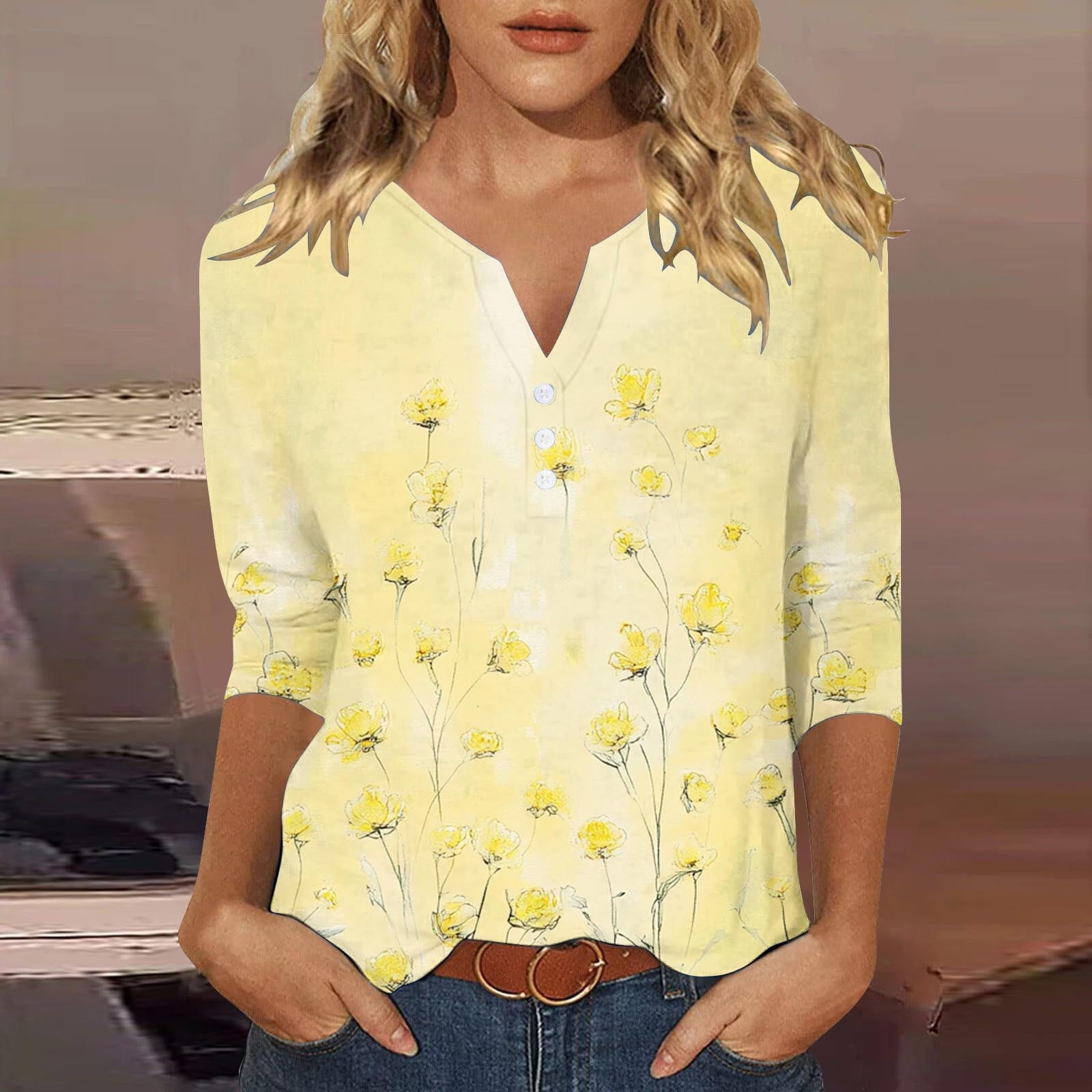 womens yellow floral tops